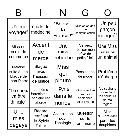 Miss France 2026 Bingo Card