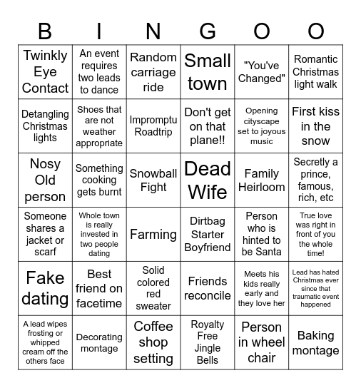 Hallmark Movie Bingo Card