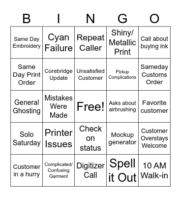Saturday Bingo Card