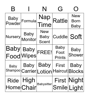 Baby Shower Bingo Card