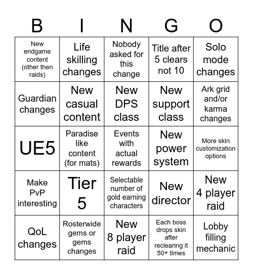 LOA Bingo Card