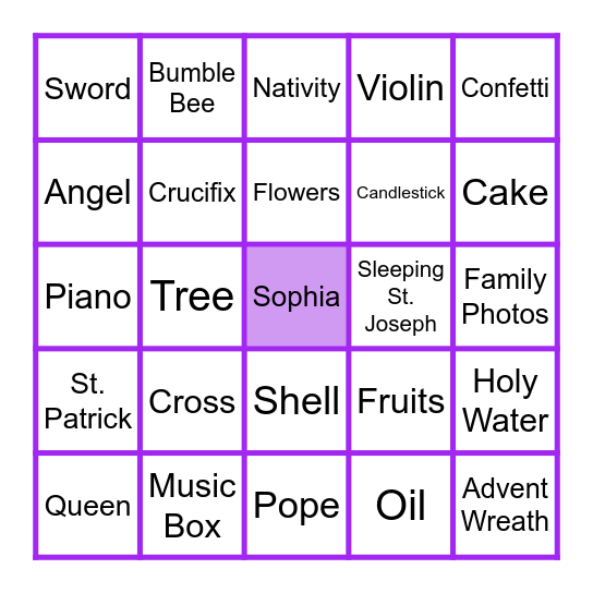 Baptism Bingo Card