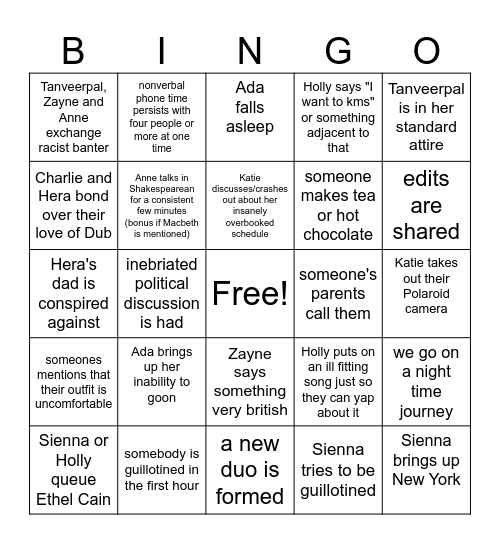 Friend Bingo Card