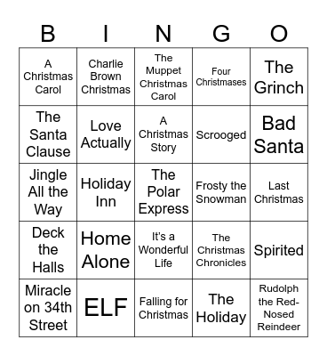 Christmas Movies Bingo Card