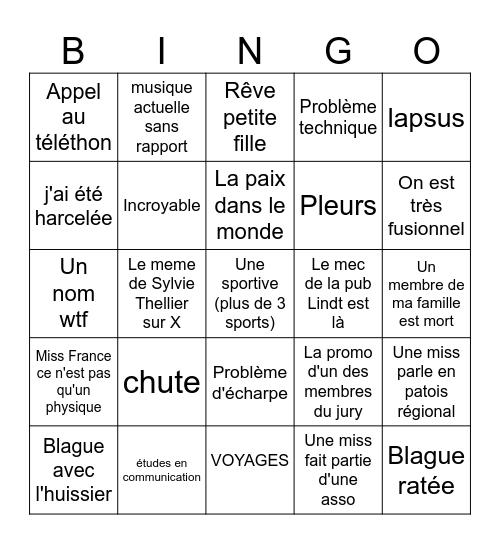 MISS FRANCE 2026 Bingo Card
