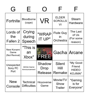 Game Awards feat. My Good Friend Hideo Kojima Bingo Card