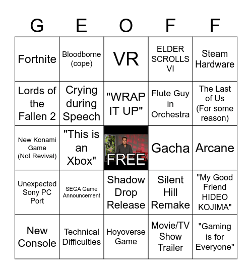Game Awards feat. My Good Friend Hideo Kojima Bingo Card