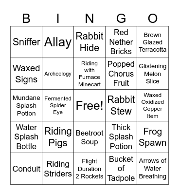 Minecraft Forgotten Features BingoBingo Card