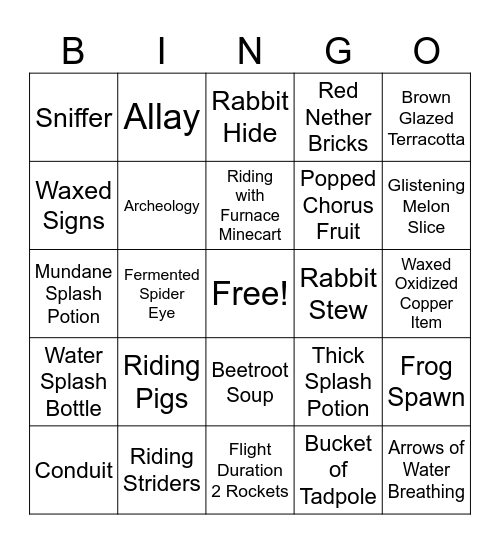 Minecraft Forgotten Features BingoBingo Card