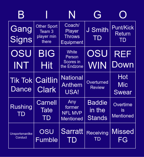 Big Ten Championship Bingo Card