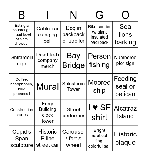 SF City Bingo Card