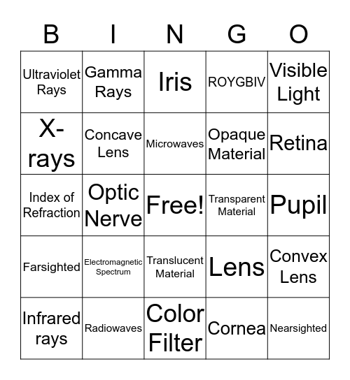 Light Vocabulary Bingo Card