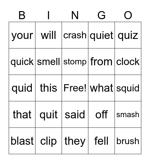 Spelling Words Bingo Card