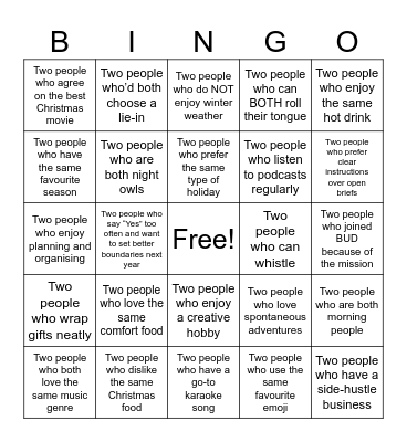 BUD Human Bingo Card