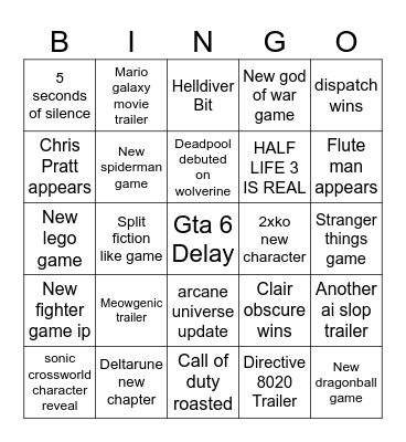 GOTY BINGO Card