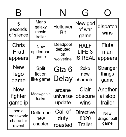 GOTY BINGO Card