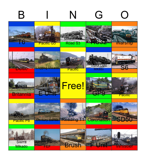 Railways that I would like to take a photographs with the special visitors one day Bingo Card