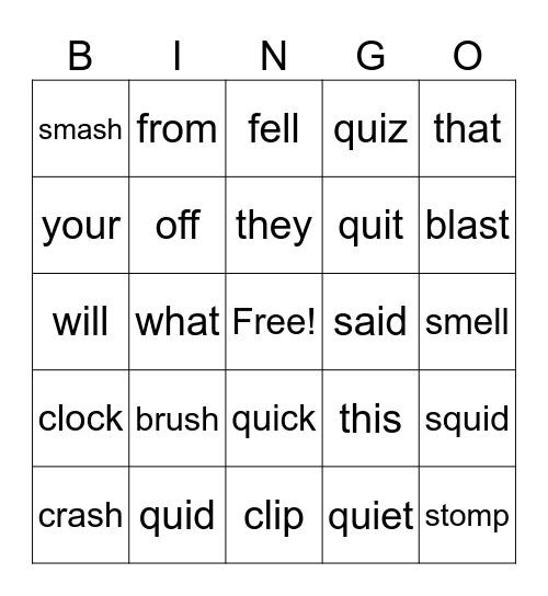 Spelling Words Bingo Card