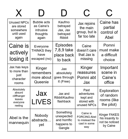 TADC Episode 7 Bingo :,] Bingo Card