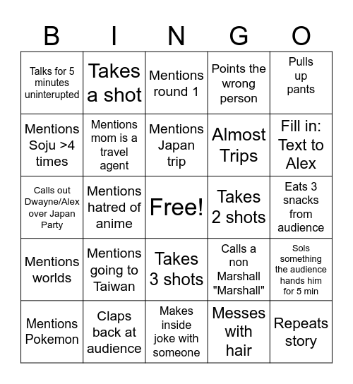 Nich Bingo Card