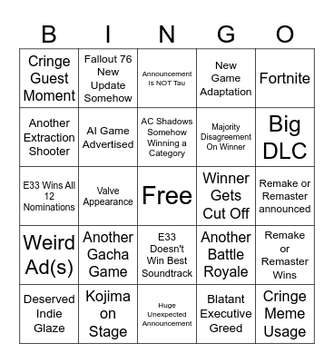 TGA Bingo 2025 Bingo Card