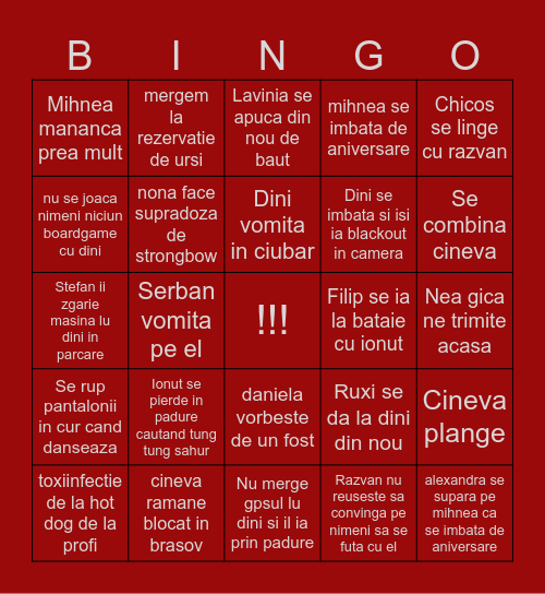 Bingo care distruge prietenii Bingo Card