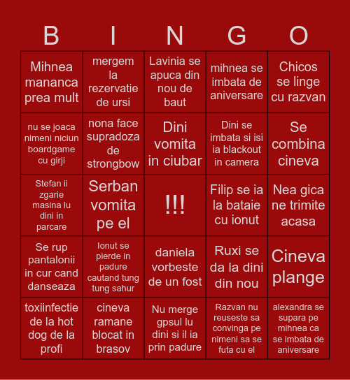 Bingo care distruge prietenii Bingo Card