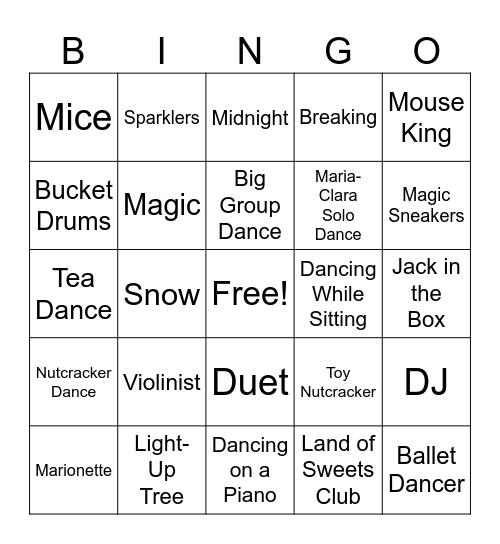 The Hip Hop Nutcracker Bingo Card