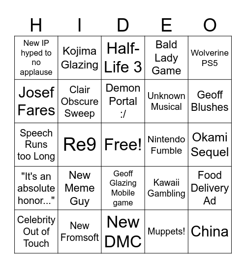 GOTY 2025 Bingo Card