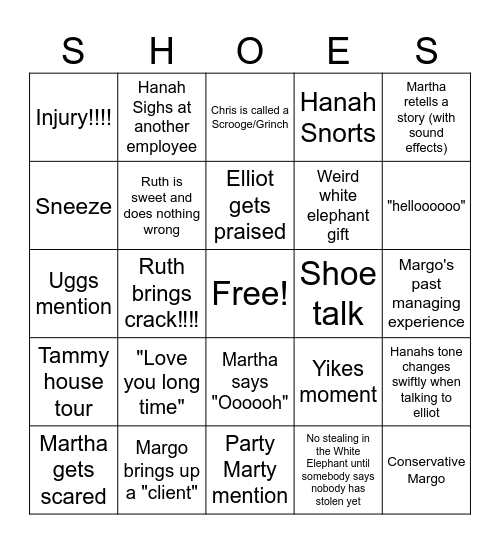 UH OH BINGO Card