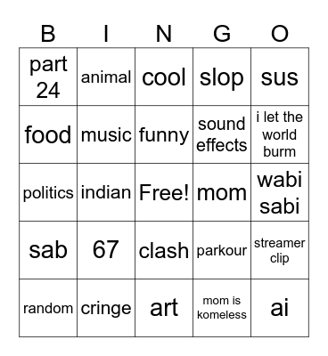 yt shorts bingo Card