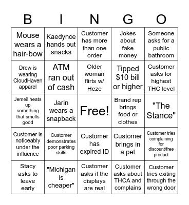 Budtender Bingo Card