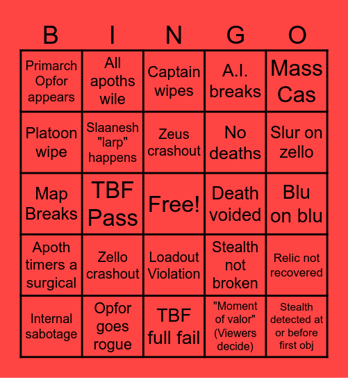 Word Bearers TBF Bingo Card