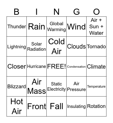 Weather Bingo Card