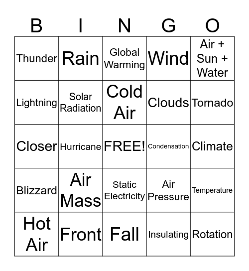 Weather Bingo Card