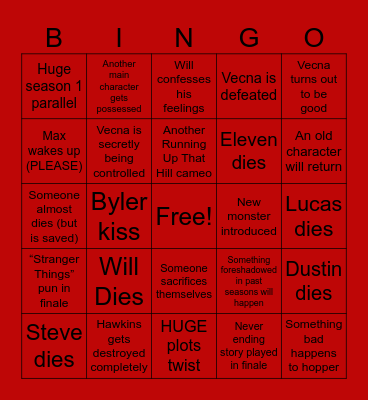 Stranger Things 5 Bingo!! Bingo Card