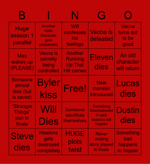 Stranger Things 5 Bingo!! Bingo Card
