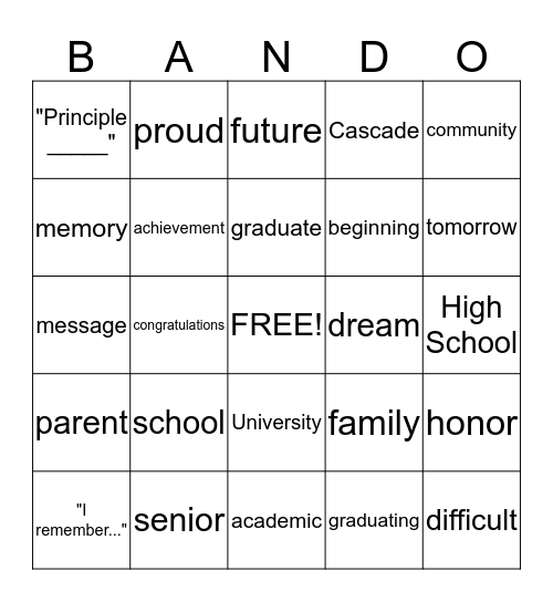 Graduation BANDO Bingo Card