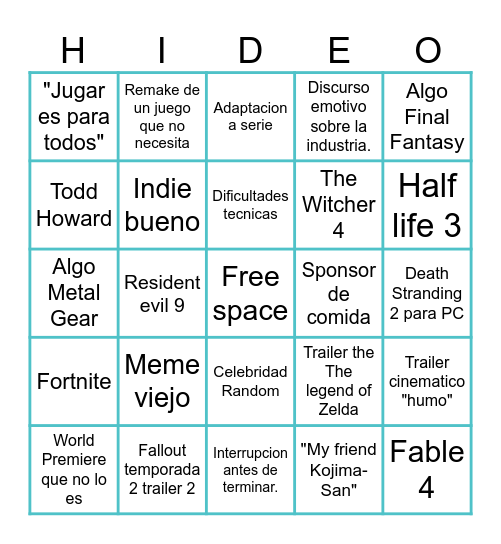 Bingo de los Game Awards Bingo Card