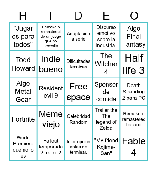 Bingo de los Game Awards Bingo Card