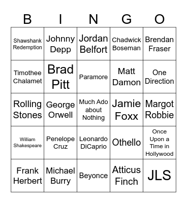 Pop Culture Icons Bingo Card