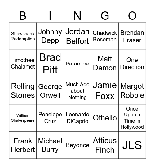 Pop Culture Icons Bingo Card