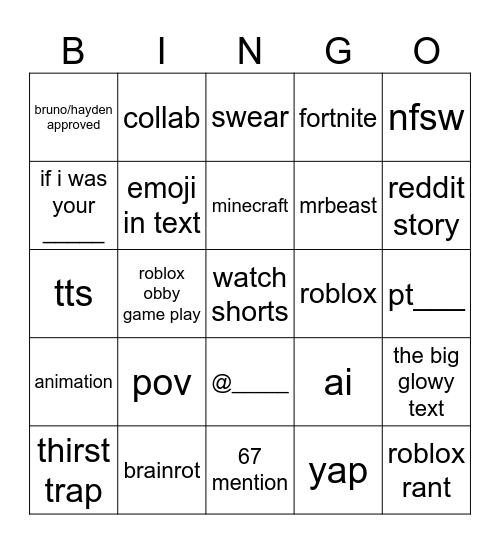 KILL ME Bingo Card