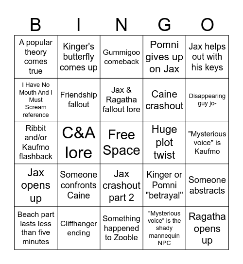 TADC Episode 7 Bingo Card Bingo Card