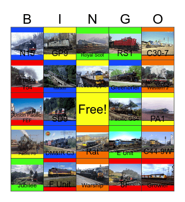 Railroads that I would like to visit after the CD Rom era came to end one day Bingo Card