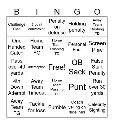 Clover Football Bingo Card