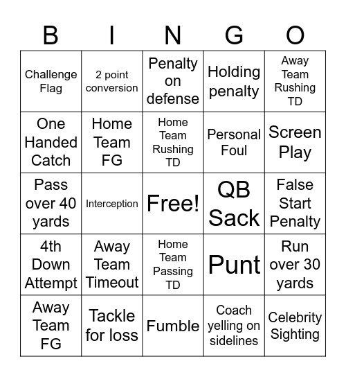 Clover Football Bingo Card