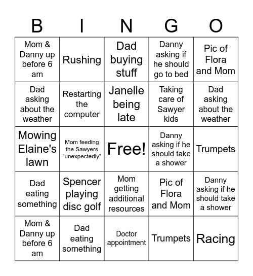 Rash Family Videocall Bingo Card