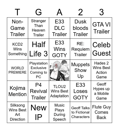 TGA Bingo card Bingo Card