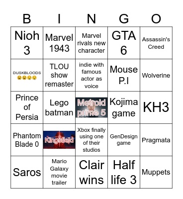 Game Awards 2025 Bingo Card
